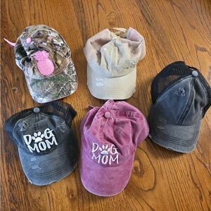 Women’s Distressed Hat Bundle | Messy Bun & Trucker Hats | 5 Total